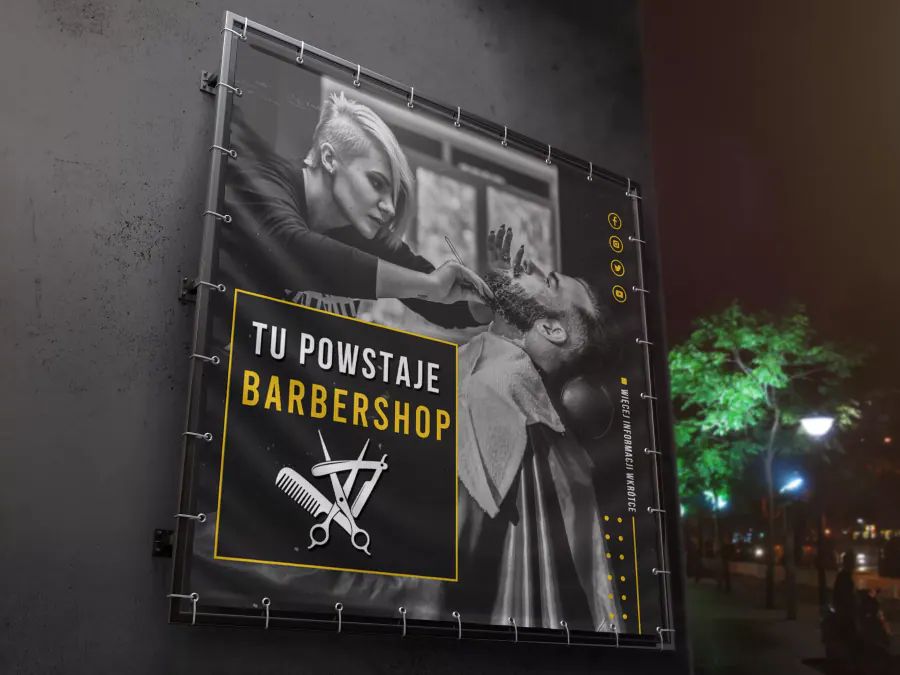 Projekt baneru reklamowego Kraków — Barbershop | Geometry Graphics