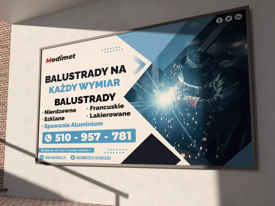 Projekt baneru reklamowego Kraków — Modimet Balustrady | Geometry Graphics