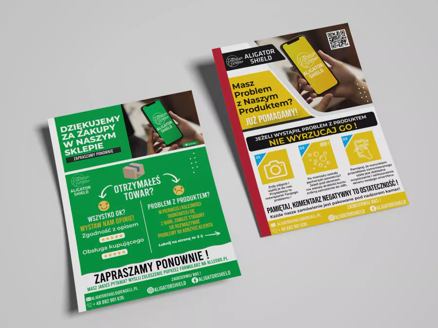 Projekt ulotki reklamowej Kraków — Aligator Shield Opakowania Szkla Hartowane | Geometry Graphics
