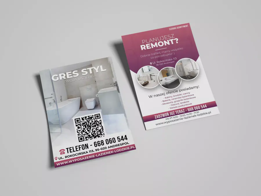 Projekt ulotki reklamowej Kraków — Gres Styl Łazienka | Geometry Graphics