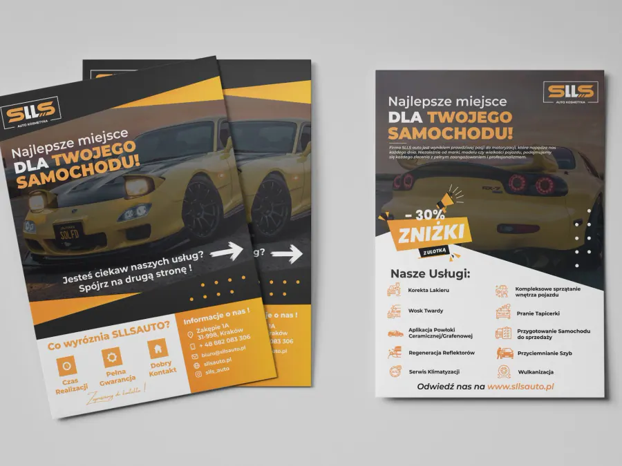 Projekt ulotki reklamowej Kraków — SLLS Auto Kosmetyka | Geometry Graphics