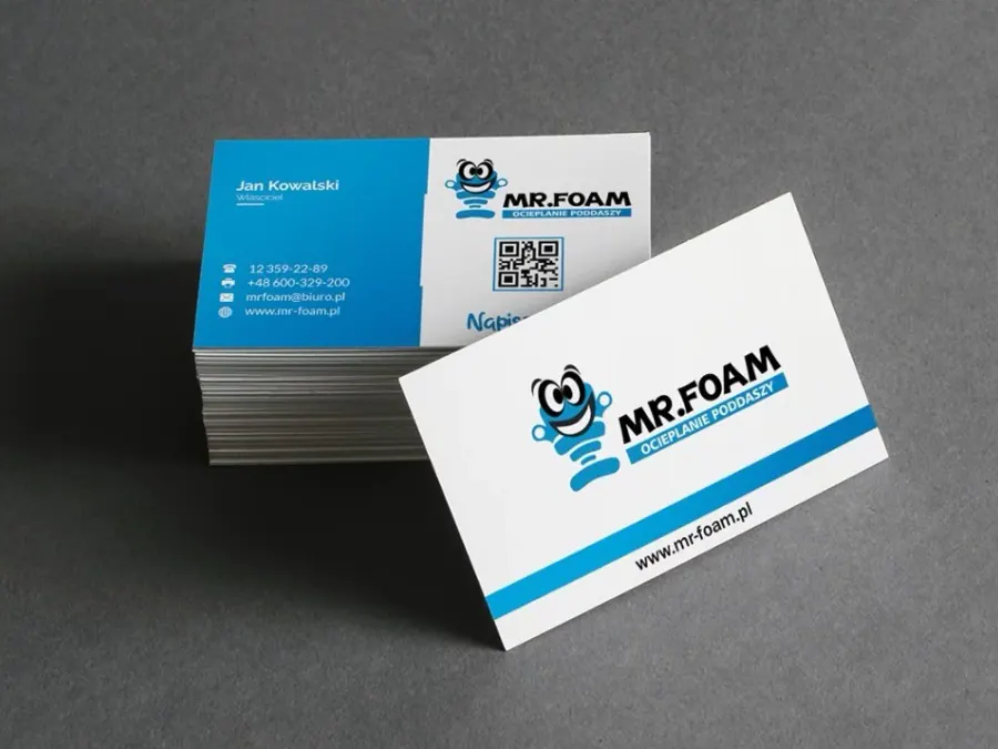 Projekt wizytówki Kraków — Mr Foam Ocieplanie Poddaszy | Geometry Graphics