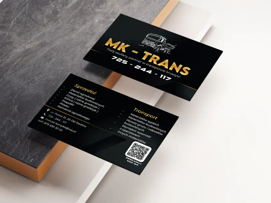 Projekt wizytówki Kraków — MK Transport Kruszyw | Geometry Graphics