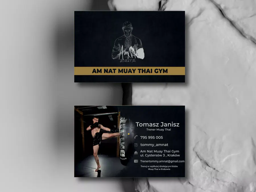 Projekt wizytówki Kraków — Trener Muay Thai Gym AM Nat | Geometry Graphics