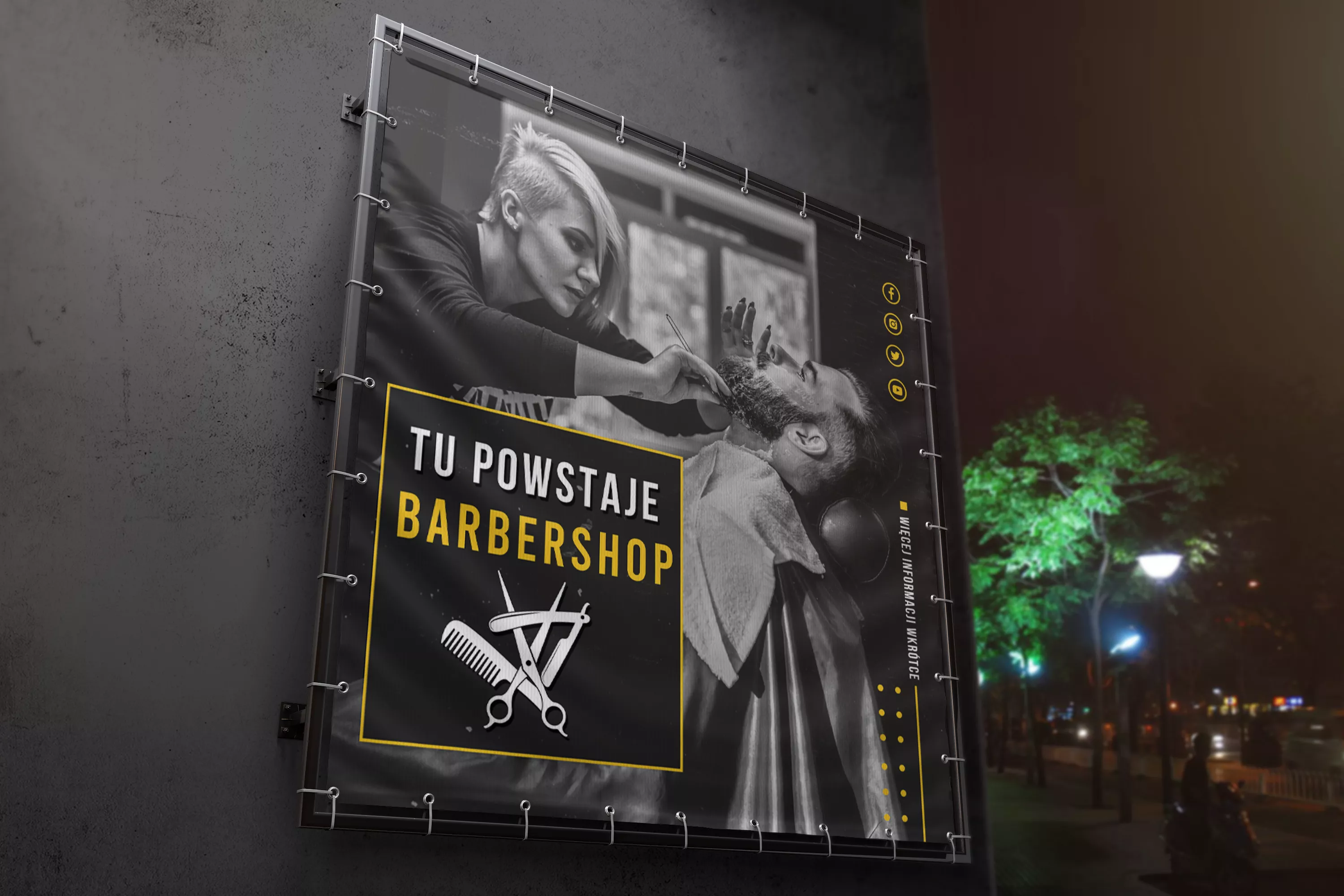 Baner reklamowy Barbershop — projekt baneru Kraków | Geometry Graphics