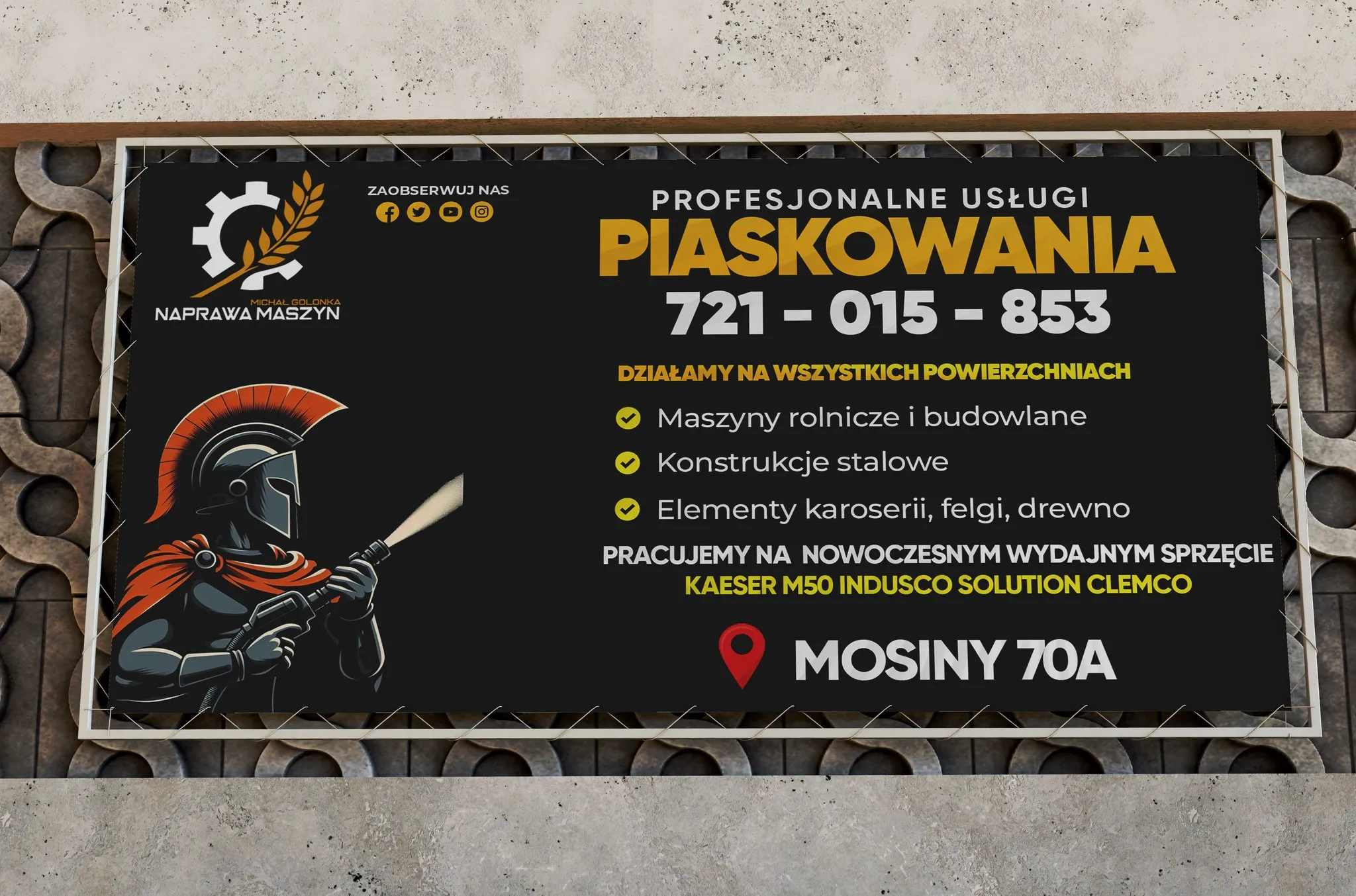 Baner reklamowy Michał Golońka — naprawa maszyn — projekt baneru Kraków | Geometry Graphics