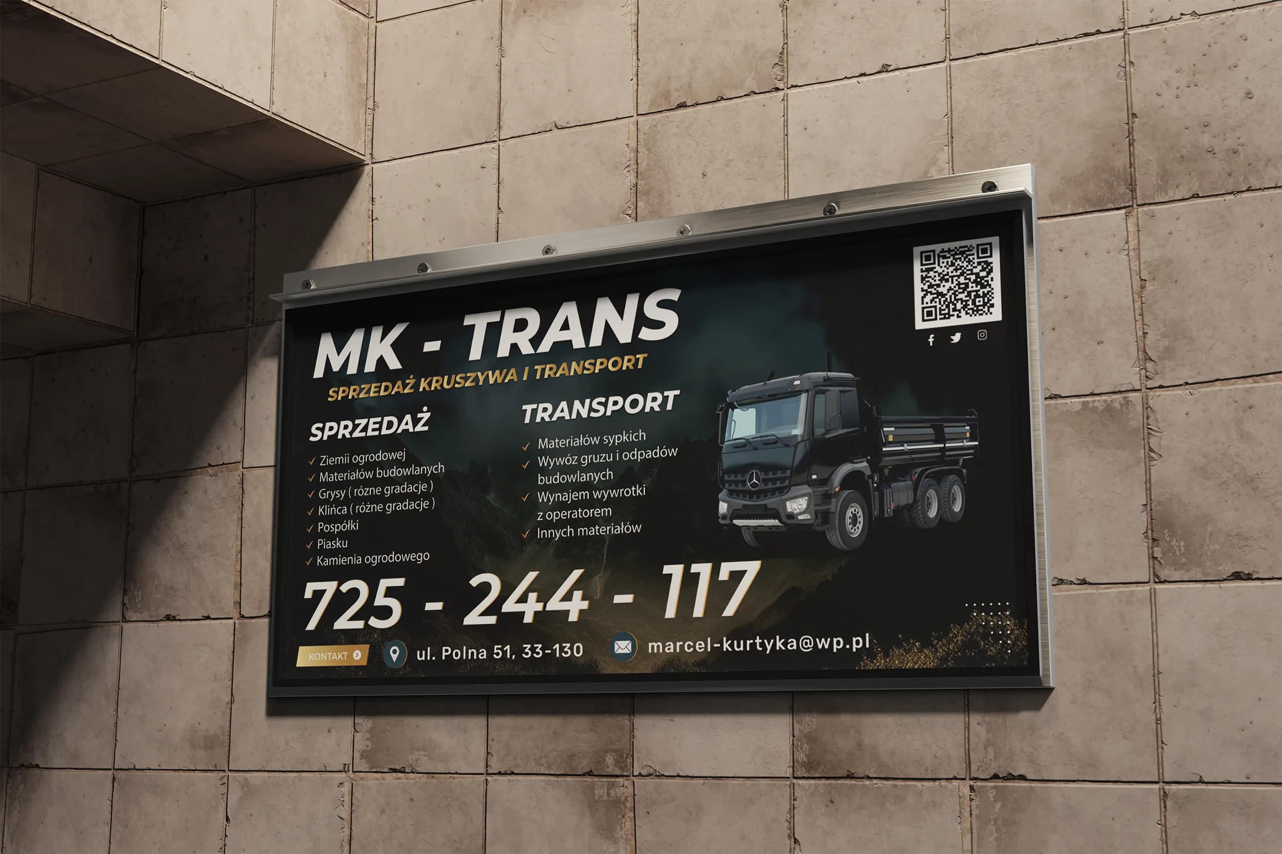 Baner reklamowy MK Trans — projekt baneru Kraków | Geometry Graphics