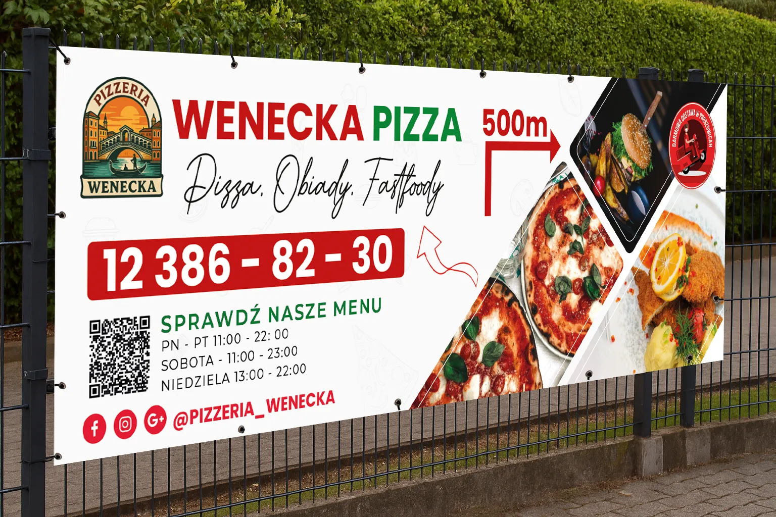Baner reklamowy Pizza Wenecka — projekt baneru Kraków | Geometry Graphics