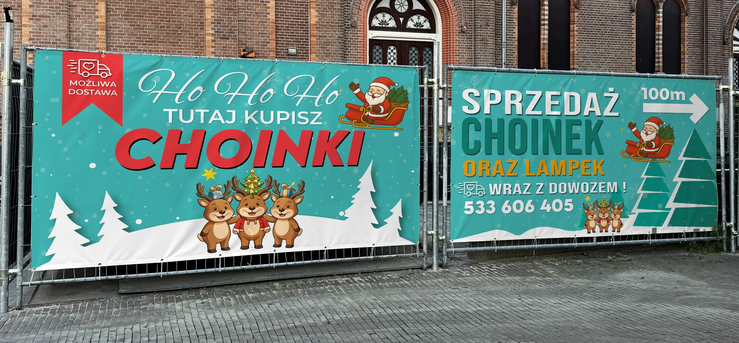 Baner reklamowy Sprzedaż choinek — projekt baneru Kraków | Geometry Graphics