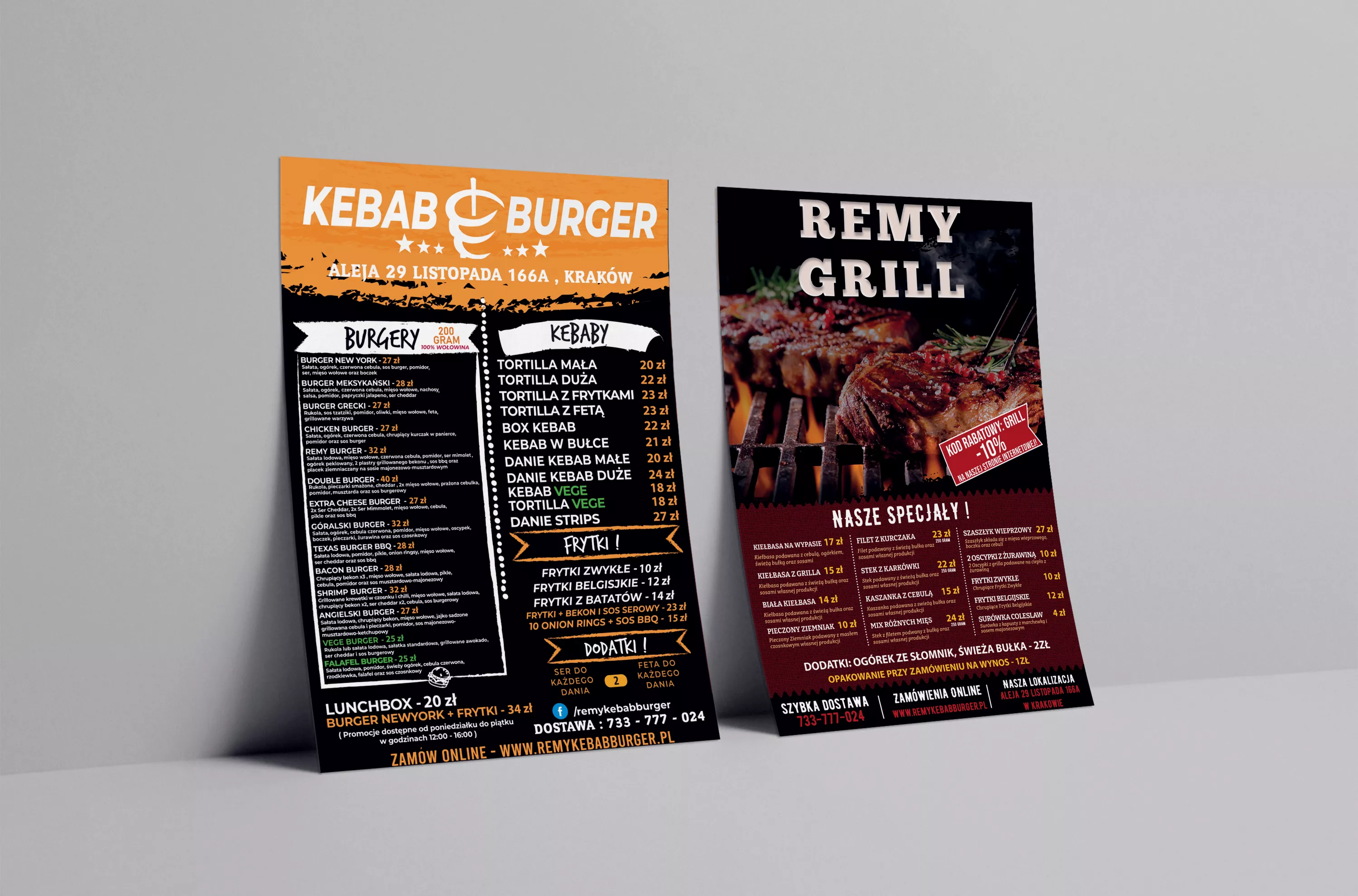 Projekt ulotki reklamowej Kraków — Grill Kebab Burger | Geometry Graphics