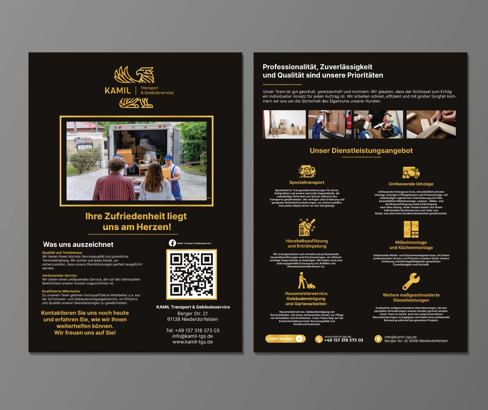 Projekt ulotki reklamowej Kraków — Kamil Transport Niemcy | Geometry Graphics