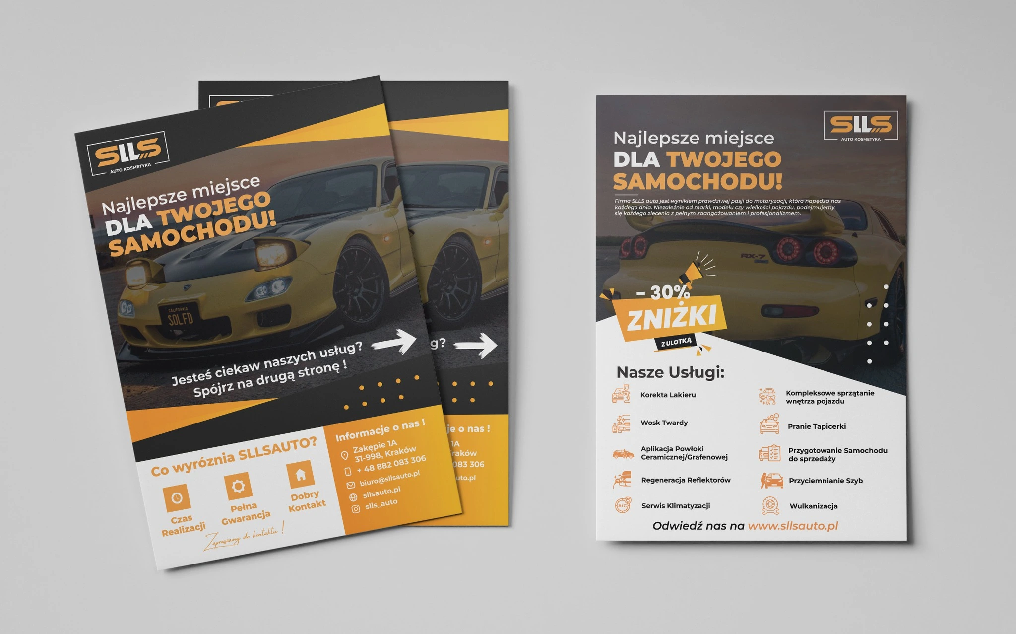 Projekt ulotki reklamowej Kraków — SLLS Auto Kosmetyka | Geometry Graphics
