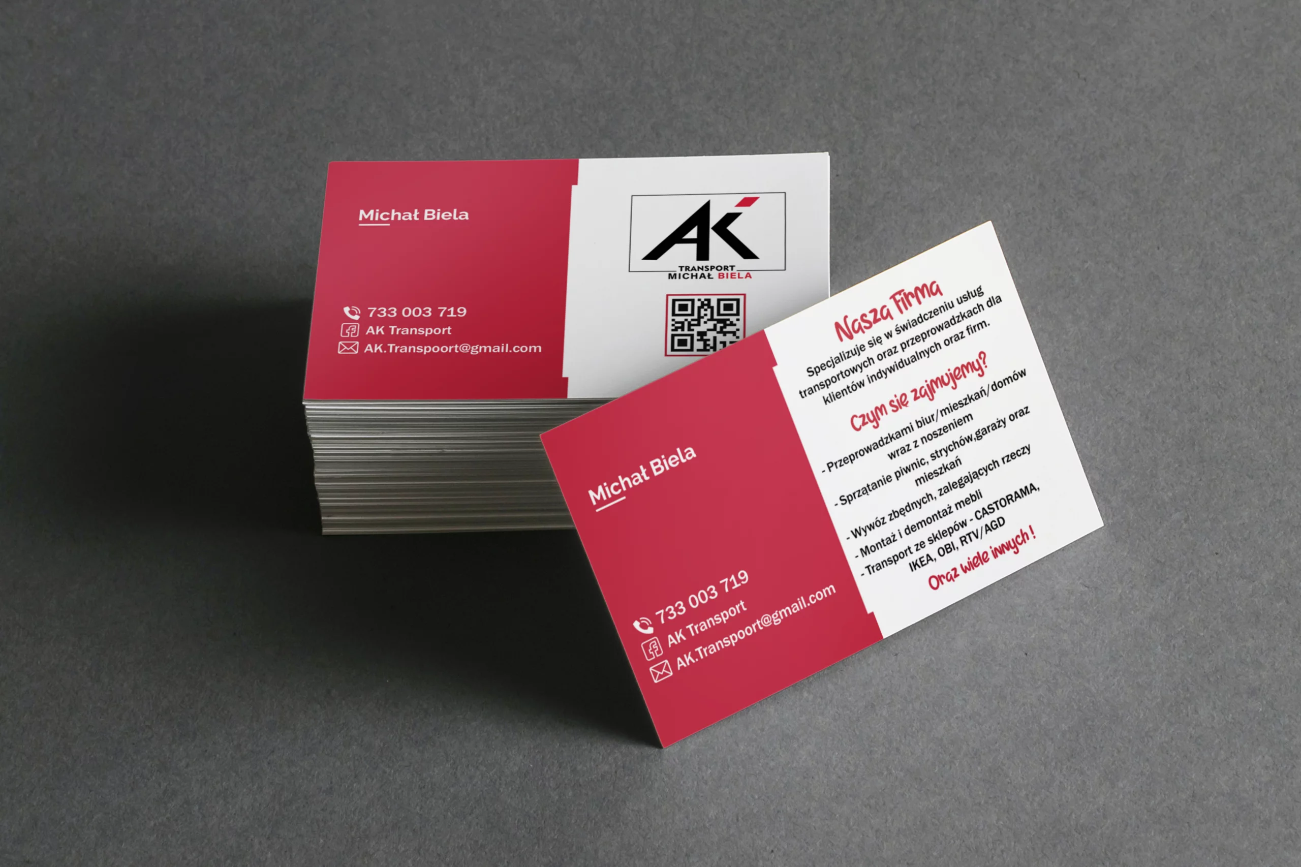 Projekt wizytówki Kraków - AK Transport Kraków Michał Biela - Geometry Graphics