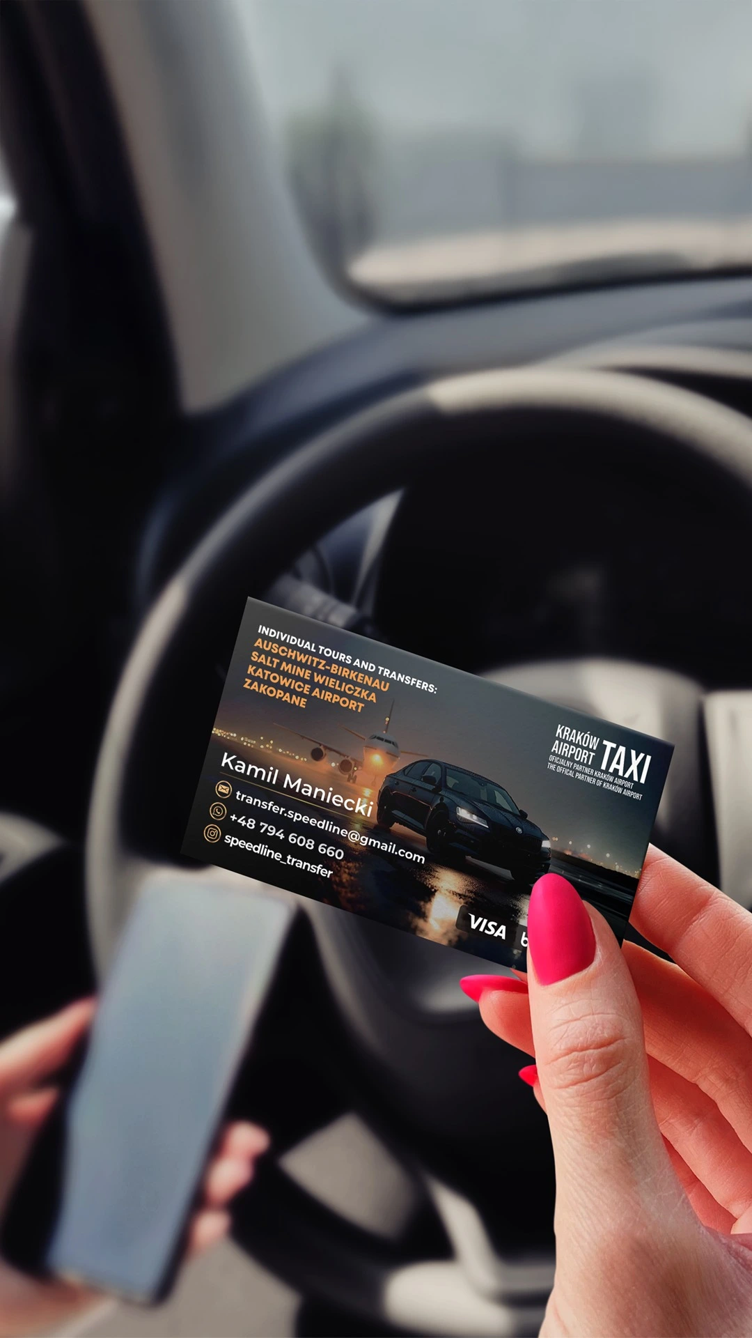 Projekt wizytówki Kraków - Kraków Airport Taxi - Geometry Graphics