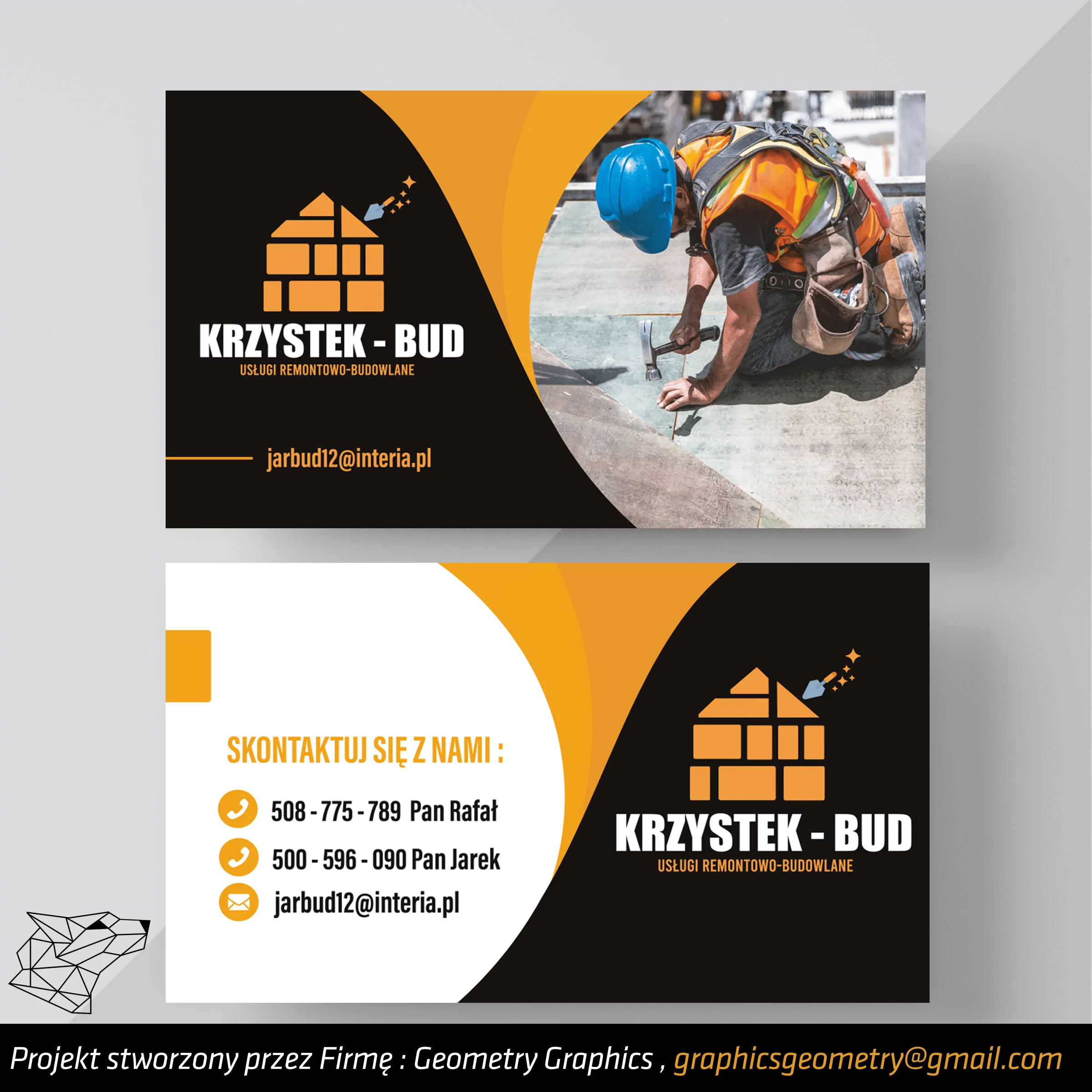 Projekt wizytówki Kraków - Krzystek Bud Budowa Kraków - Geometry Graphics