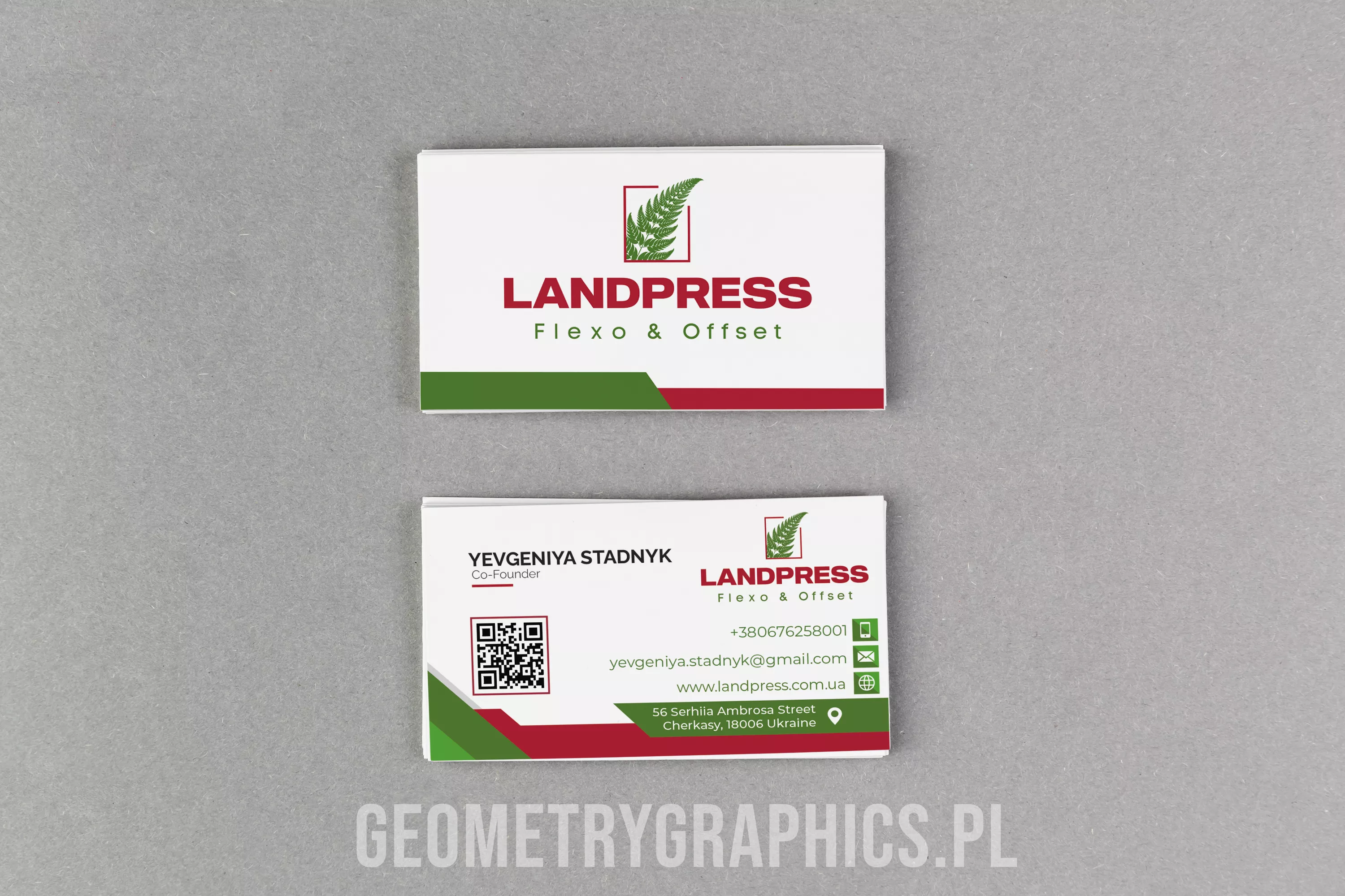 Projekt wizytówki Kraków - Landpress Flexo Offset - Geometry Graphics