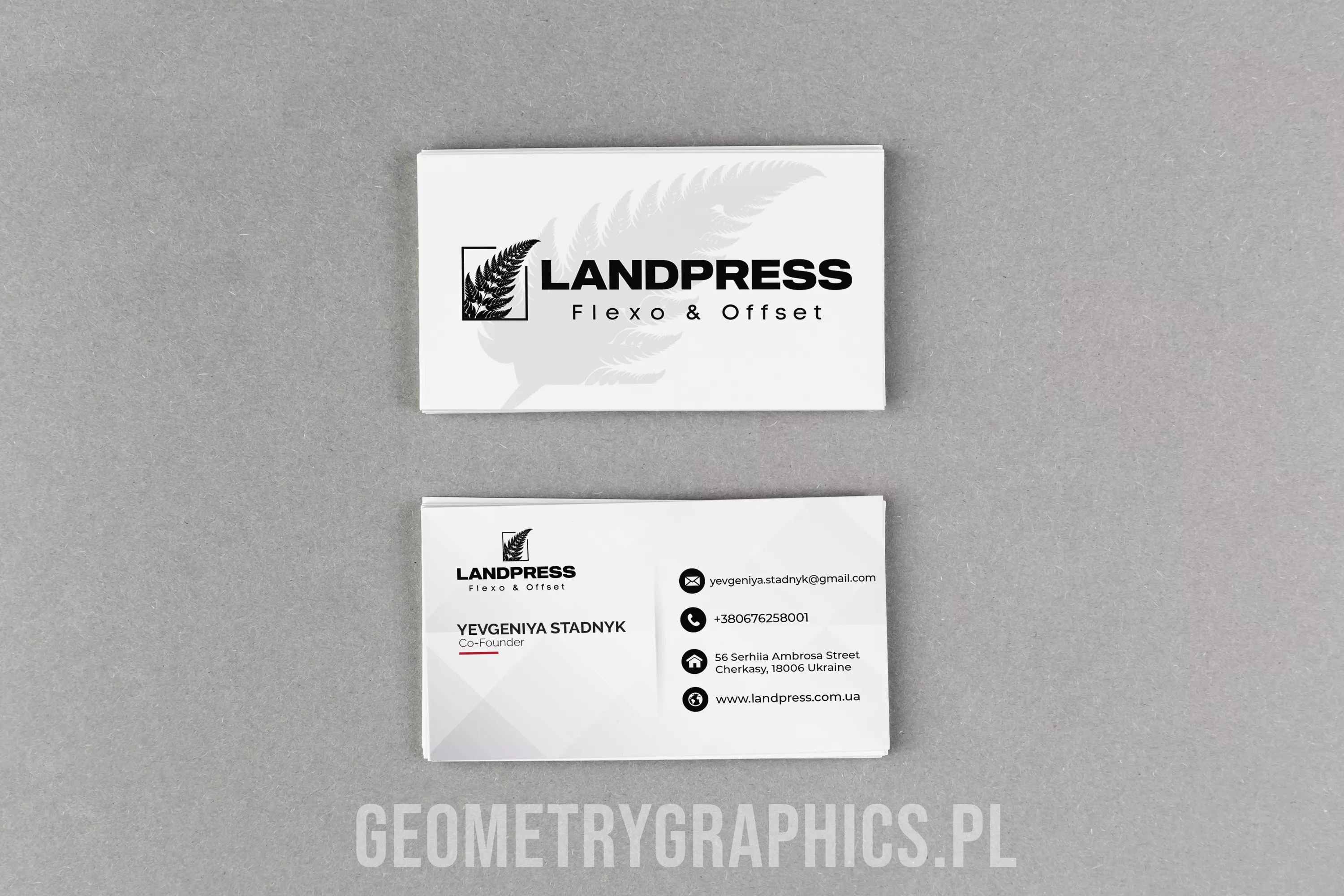 Projekt wizytówki Kraków - Landpress Kraków - Geometry Graphics