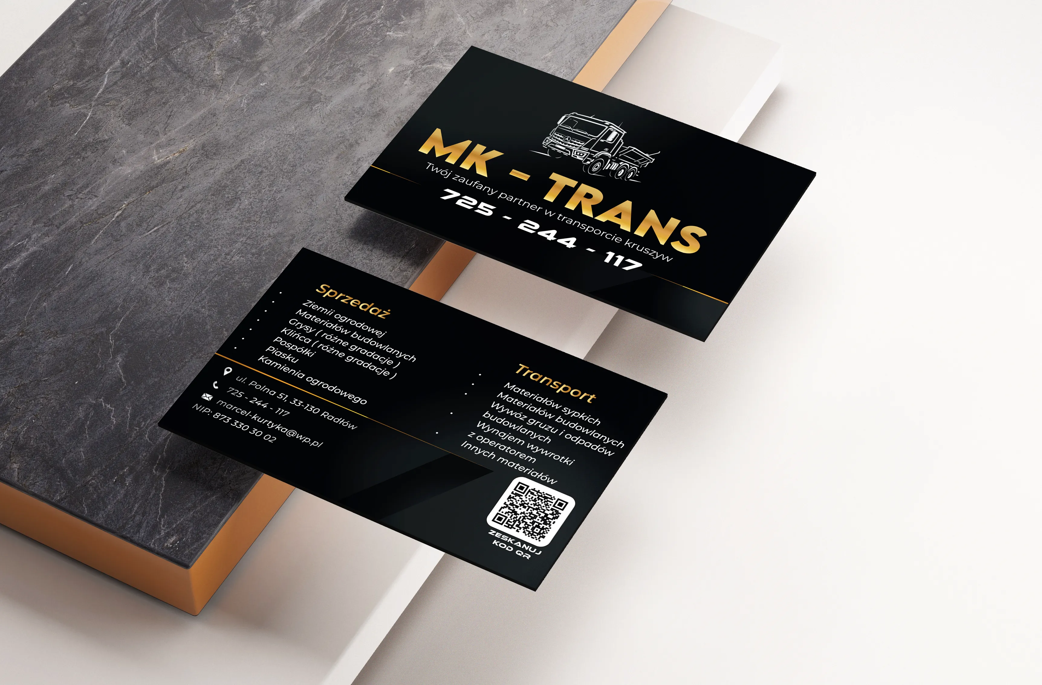 Projekt wizytówki Kraków - MK Transport Kraków Kruszyw - Geometry Graphics