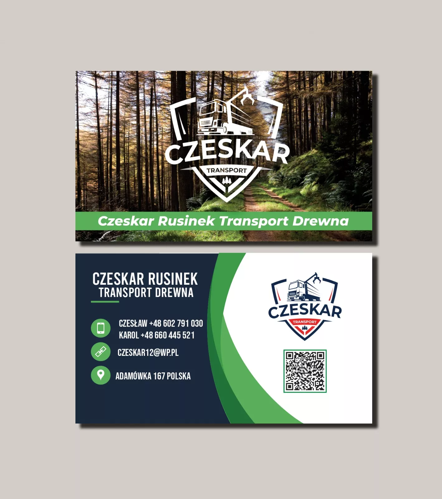 Projekt wizytówki Kraków - Transport Drewna Czeskar - Geometry Graphics