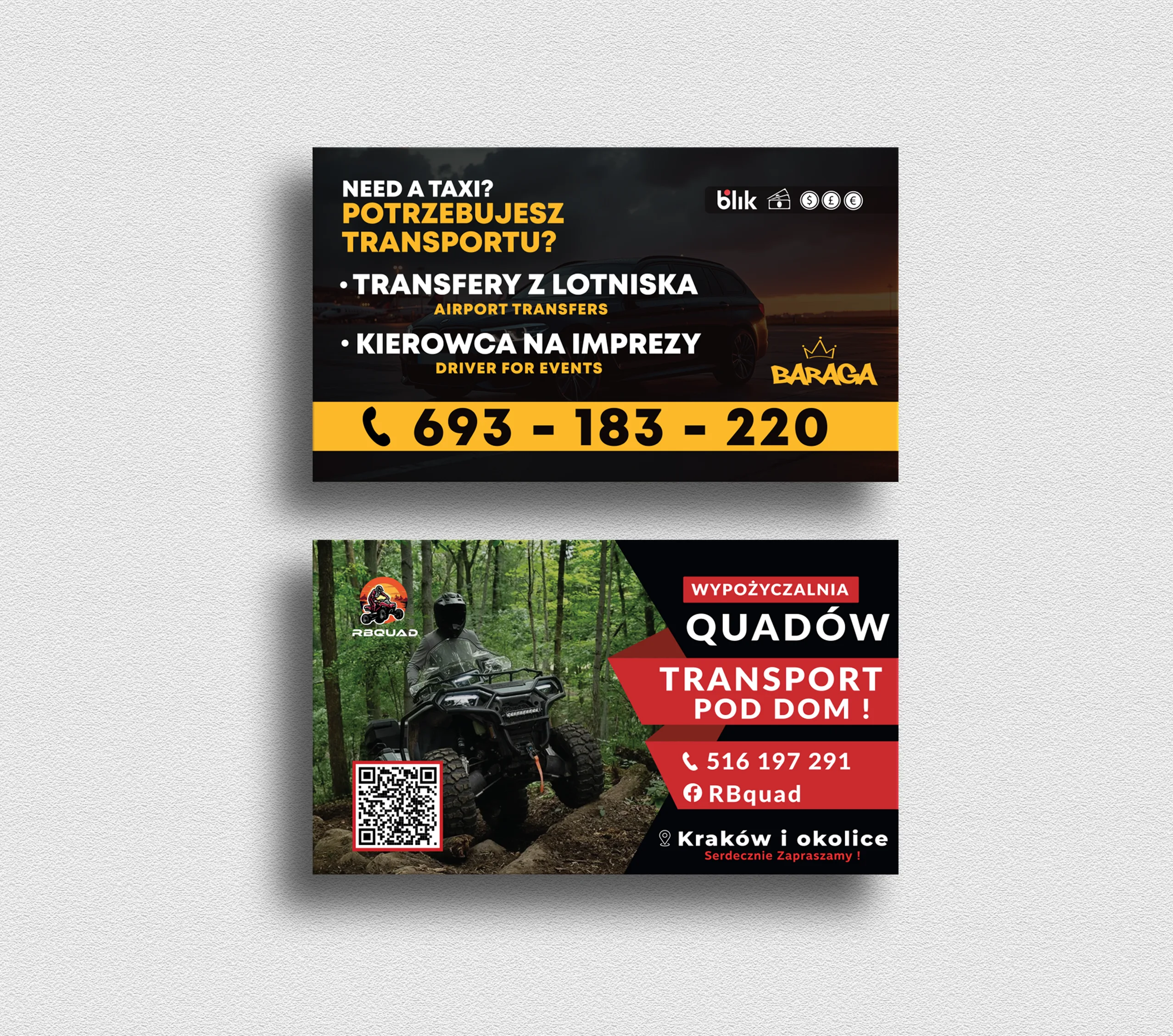 Projekt wizytówki Kraków - Transport Lotnisko Balice Kraków - Geometry Graphics