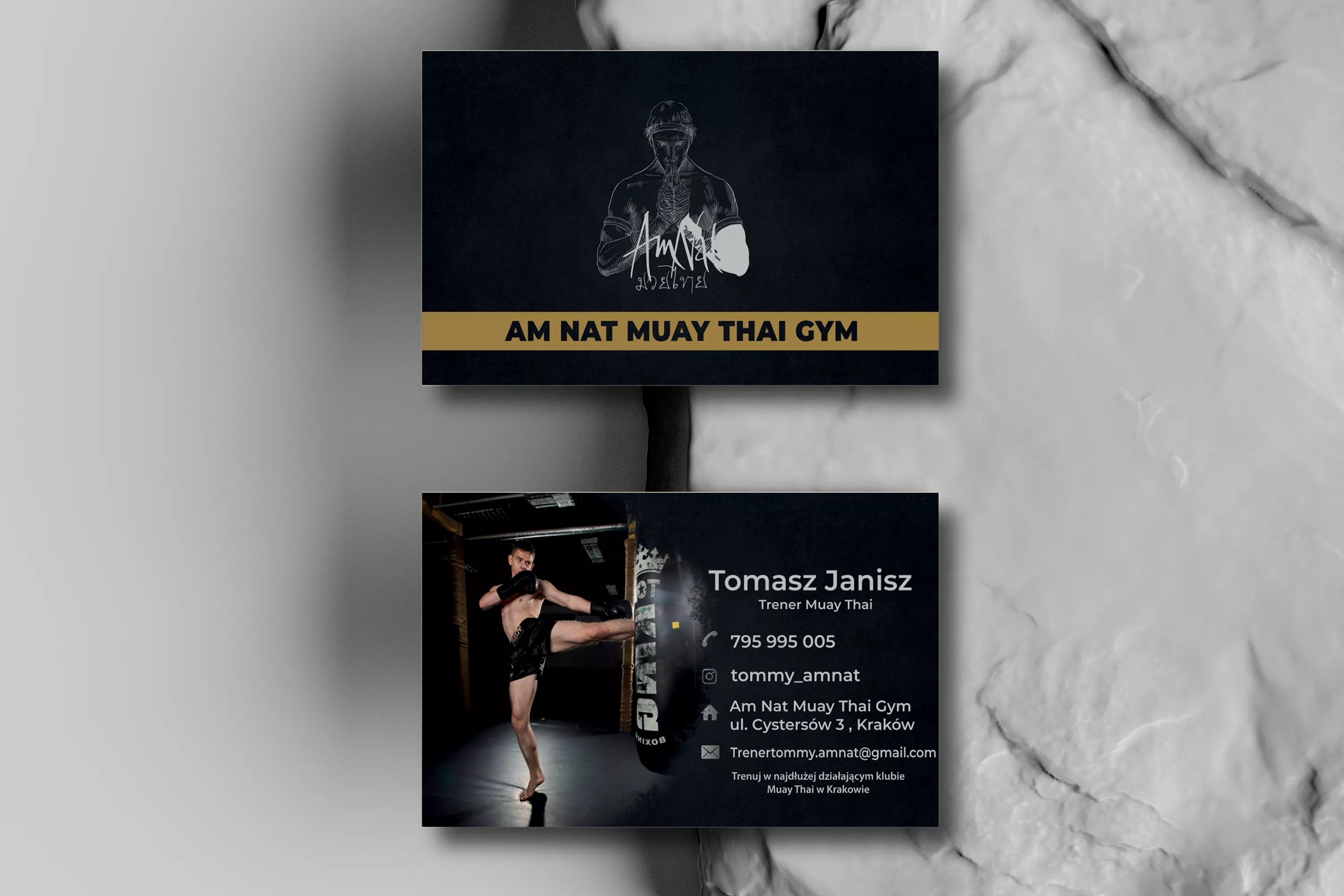 Projekt wizytówki Kraków - Trener Muaythai Gym AM NAT Kraków - Geometry Graphics