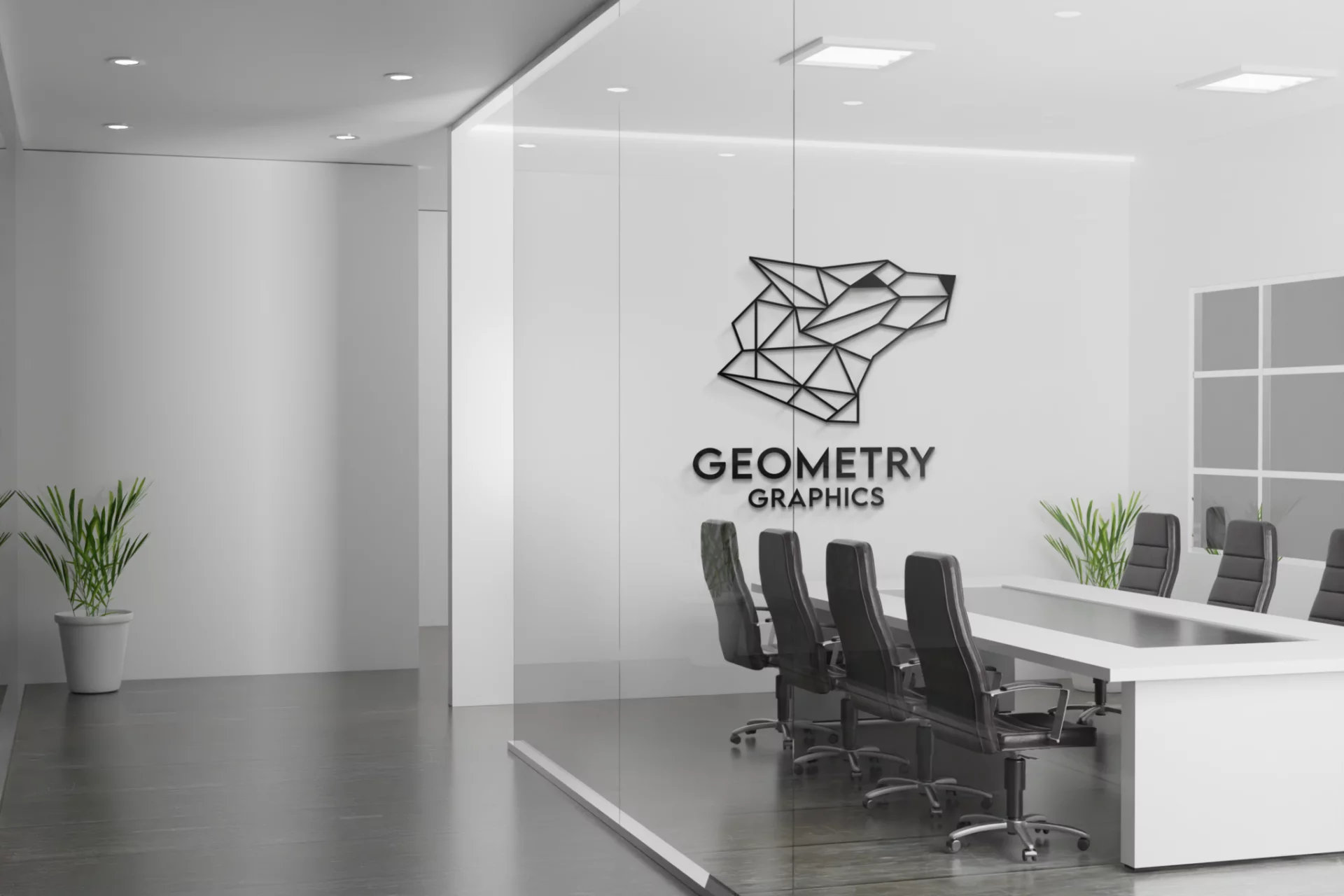 Nowoczesna sala konferencyjna z logotypem grafika